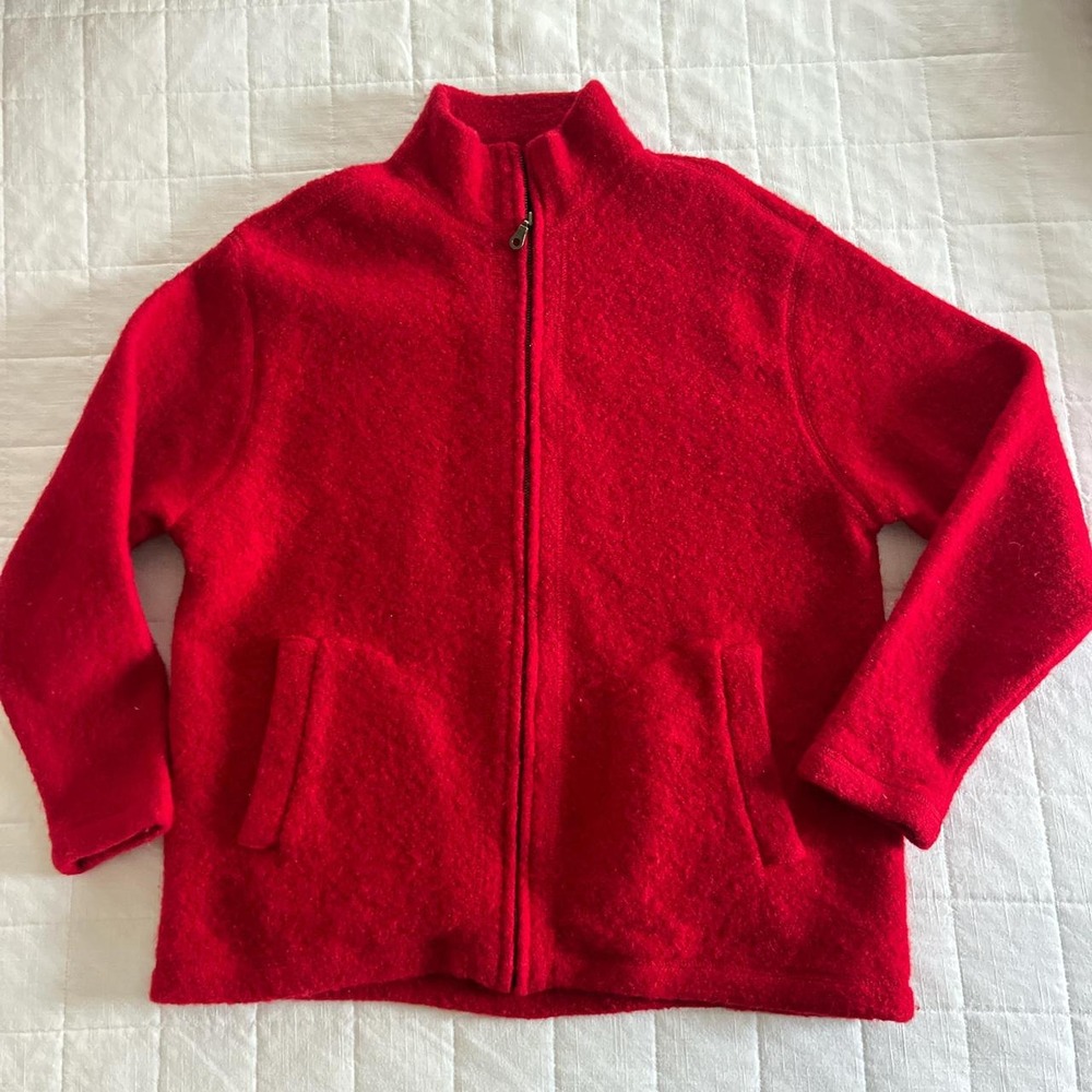 Herman Geist Vintage Red Wool Zip-Up Jacket | Classic Cozy Wool Coat | XXL